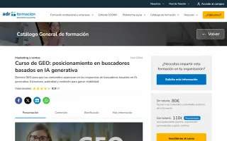 Curso de GEO: posicionamiento en buscadores basados en IA generativa landing page on adrformacion.com, captured 19 Sep 2026