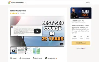 AI SEO Mastery Pro landing page on skool.com, captured 19 Sep 2026