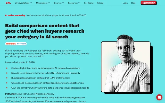 Optimize Pages for AI Search with GEO/AEO landing page on cxl.com, captured 19 Sep 2026