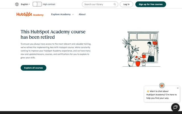 Implementing AEO With HubSpot landing page on academy.hubspot.com, captured 19 Sep 2026
