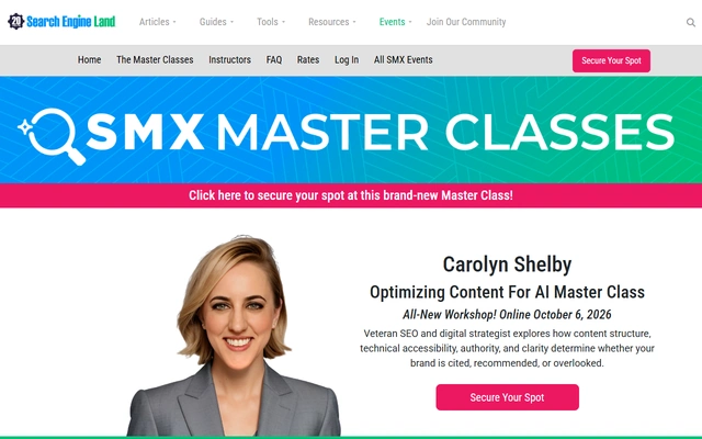 Optimizing Content for AI Master Class landing page on searchengineland.com, captured 19 Sep 2026