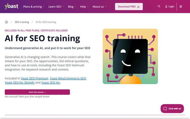 AI for SEO training landing page on yoast.com, captured 19 Sep 2026